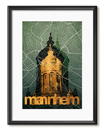 Mannheim Stadtplan mit Wasserturm MA09